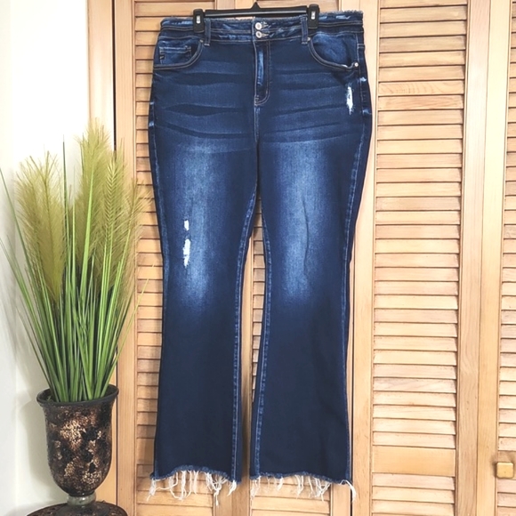 Kancan Gill High Rise Split Flare Frayed Hem Jeans - Picture 4 of 16